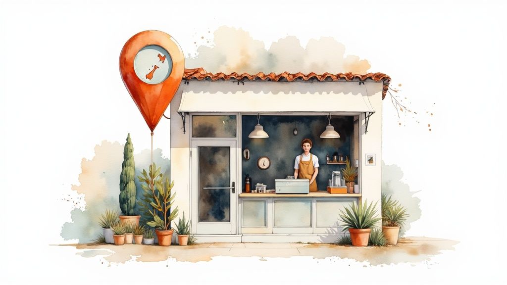 A group of colleagues collaborating on a digital marketing strategy for a Kiwi business.