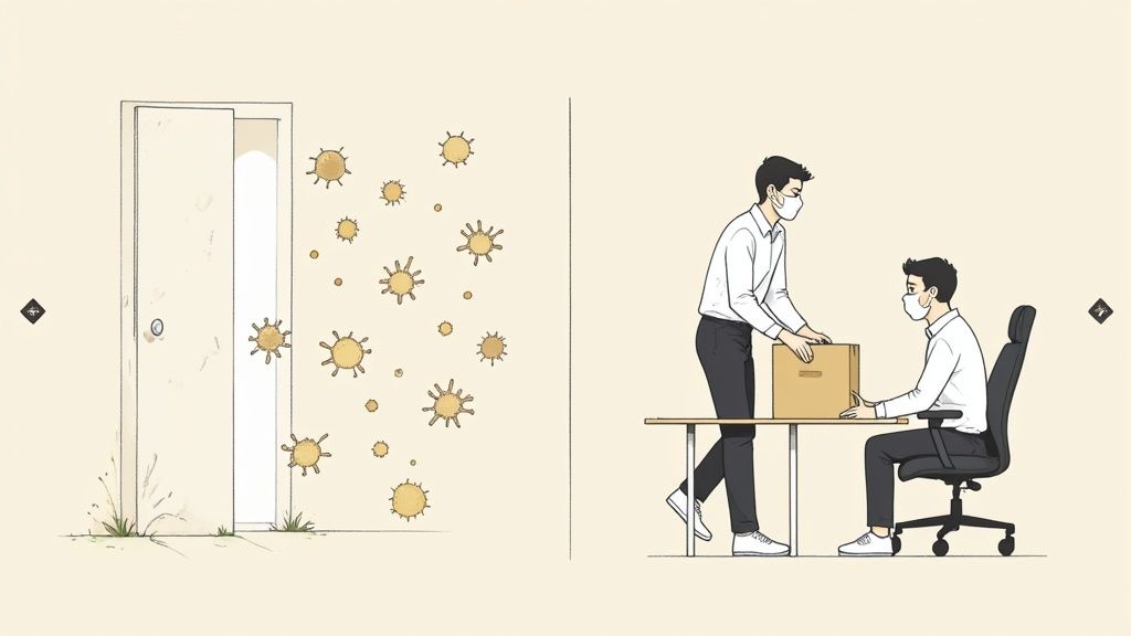 Two construction workers collaborating on a project in a positive and supportive manner.