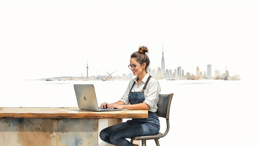 A person working on a laptop at a desk, planning a website design.