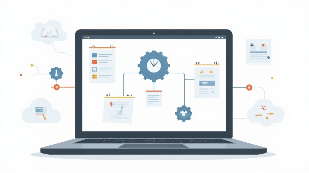 A manufacturing worker uses a tablet to monitor equipment on a factory floor.