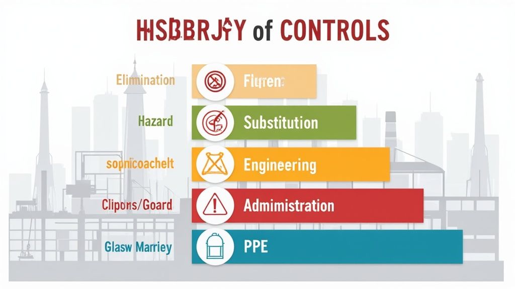 A worker in a manufacturing facility operating machinery safely, showing practical risk control measures in action.