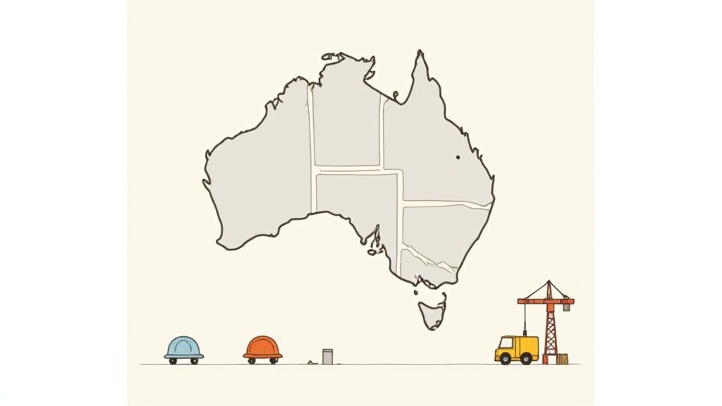 A construction manager leading a toolbox talk with his team on an active worksite.