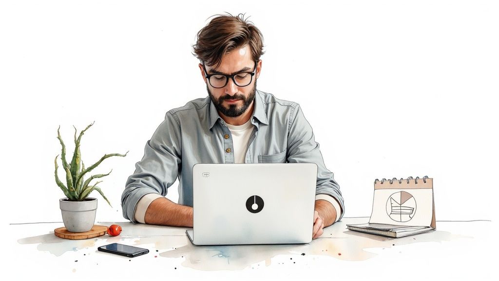 A person looking at a laptop screen with web development code, considering when to hire a professional.