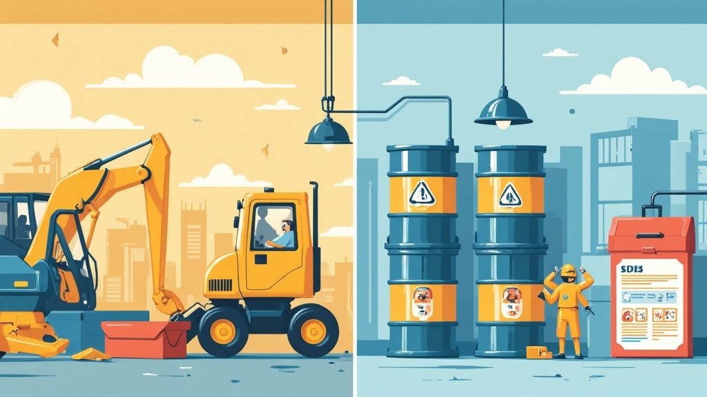 A worker in a manufacturing plant focused on an ergonomic task.