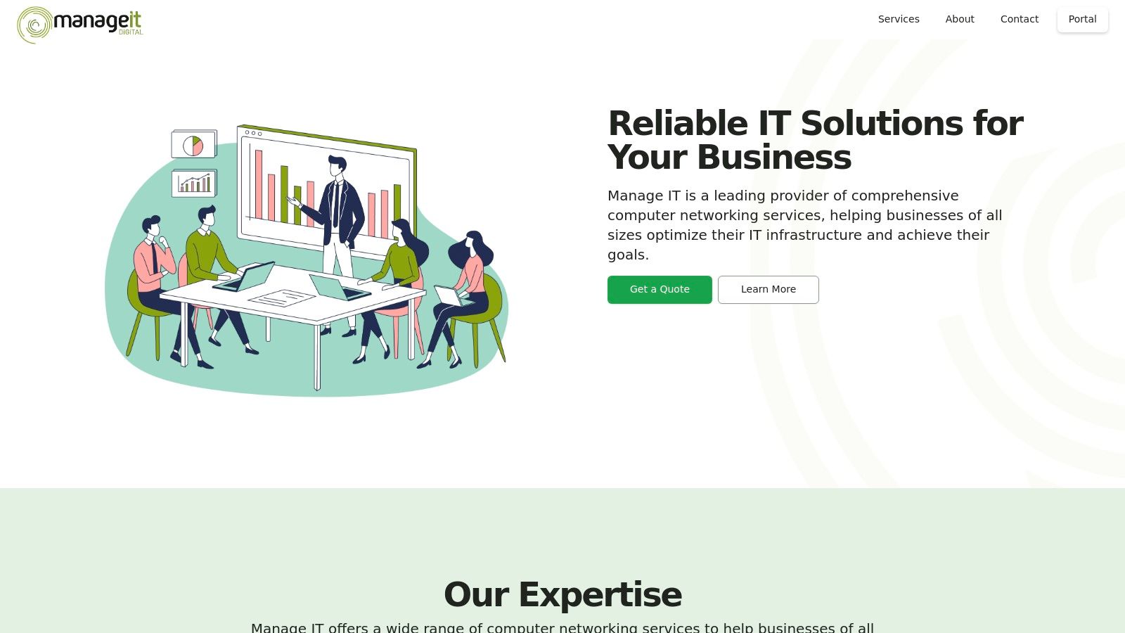 A team from a Christchurch IT company discussing infrastructure improvements at a client's office.