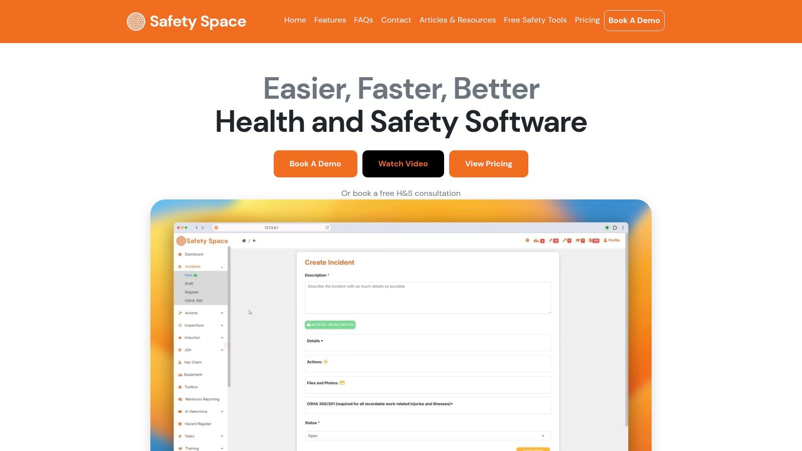 Safety Space platform showing dashboard and safety forms