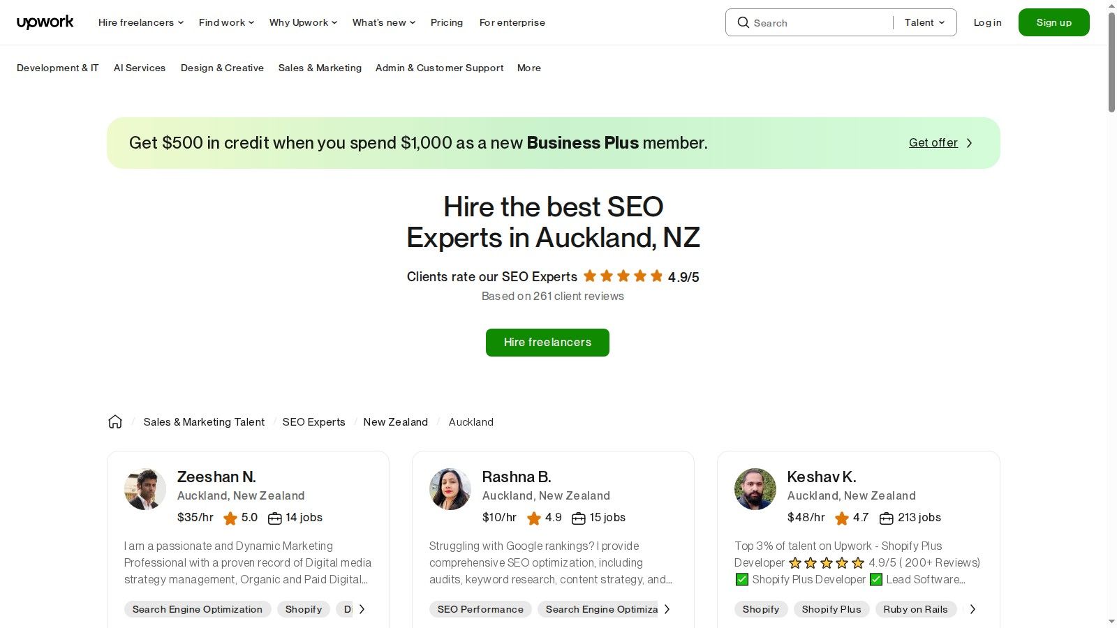 Upwork – Auckland SEO Experts marketplace