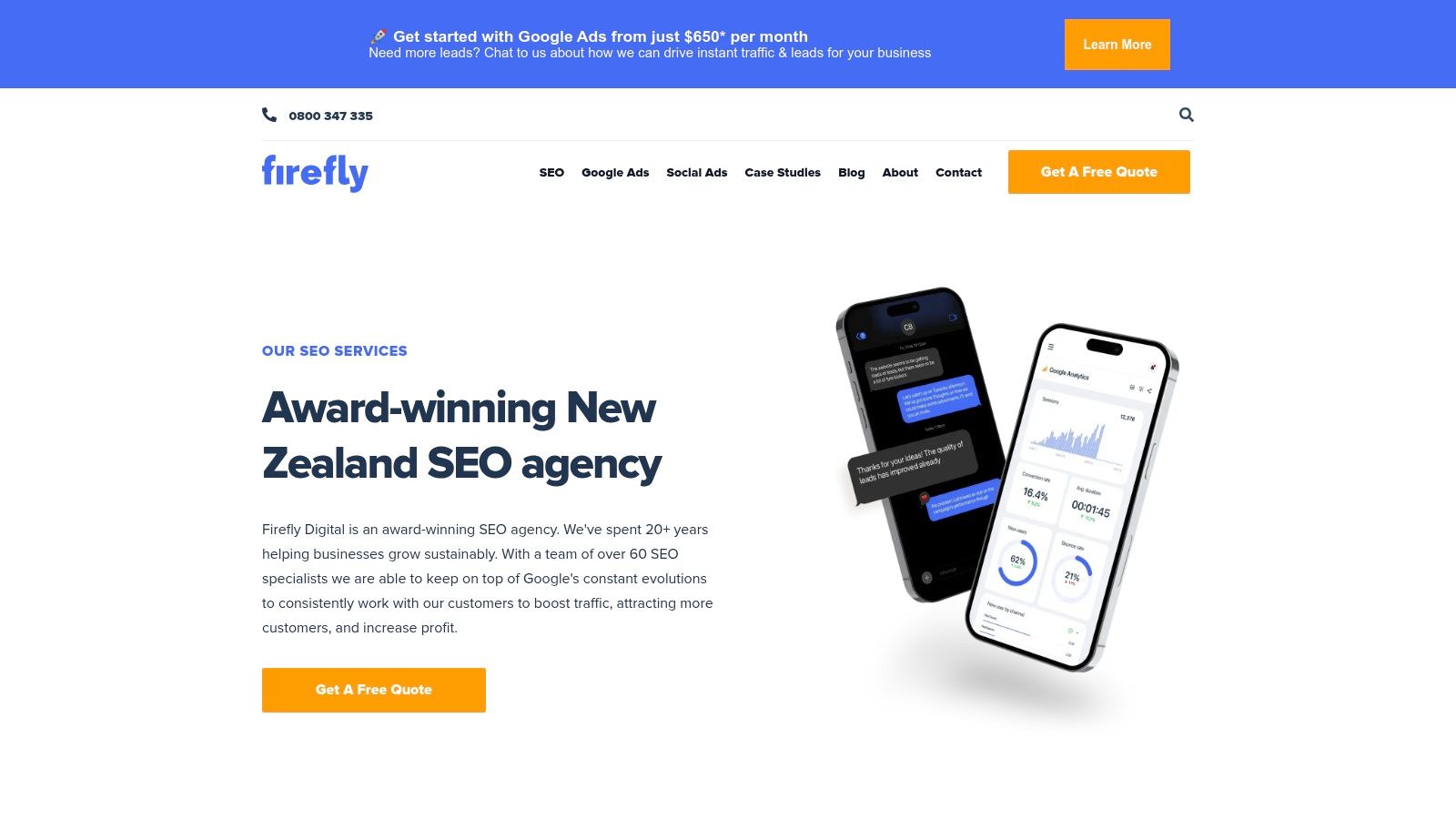 Firefly Digital website homepage showcasing their focus on results-driven digital marketing.