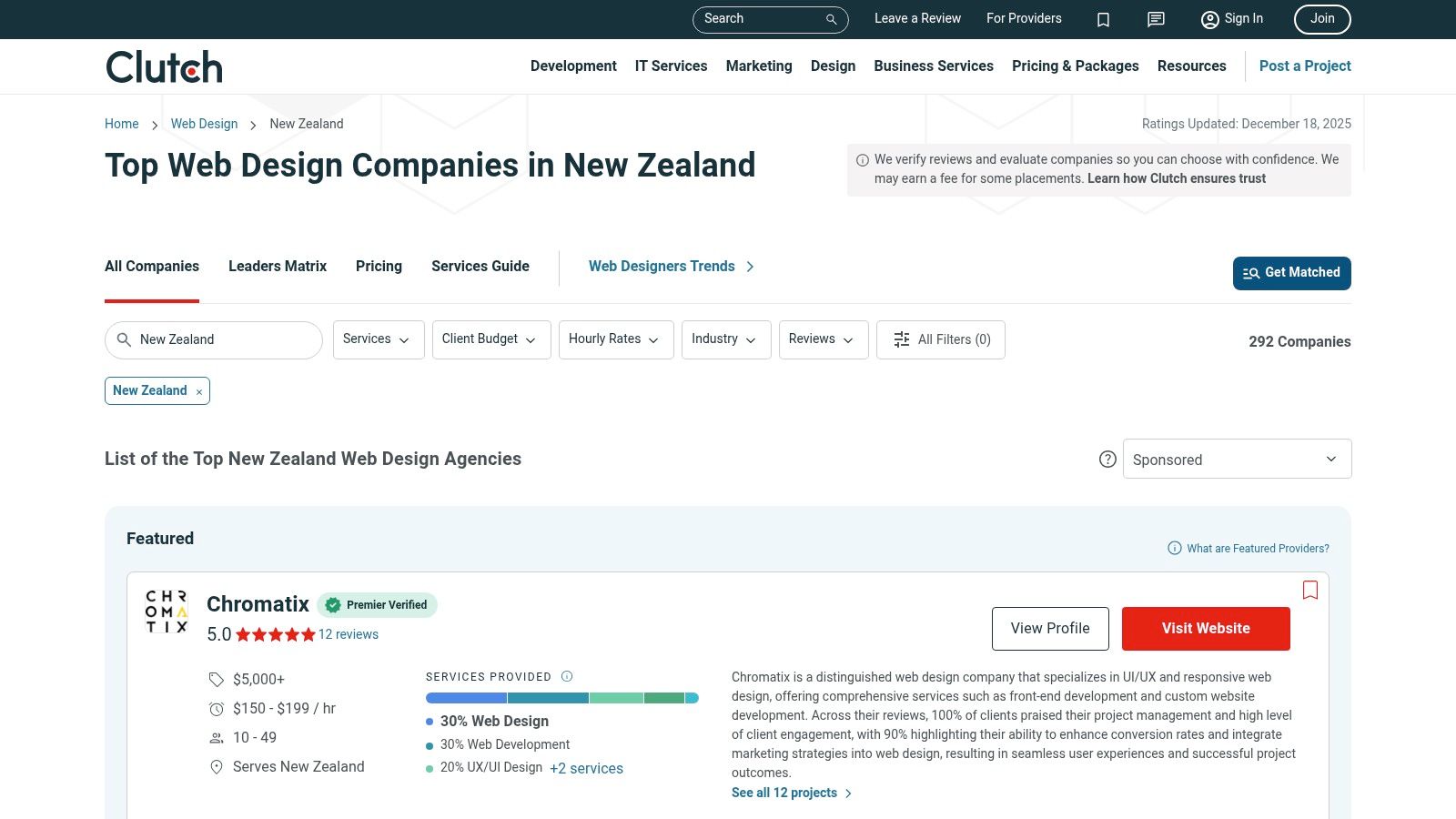 Clutch (New Zealand Web Design Directory)
