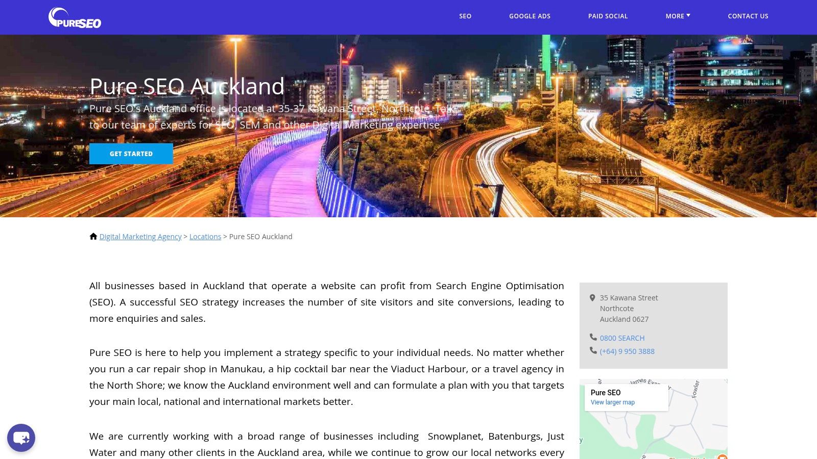 Pure SEO's Auckland office location signals their presence in the city's business hub.
