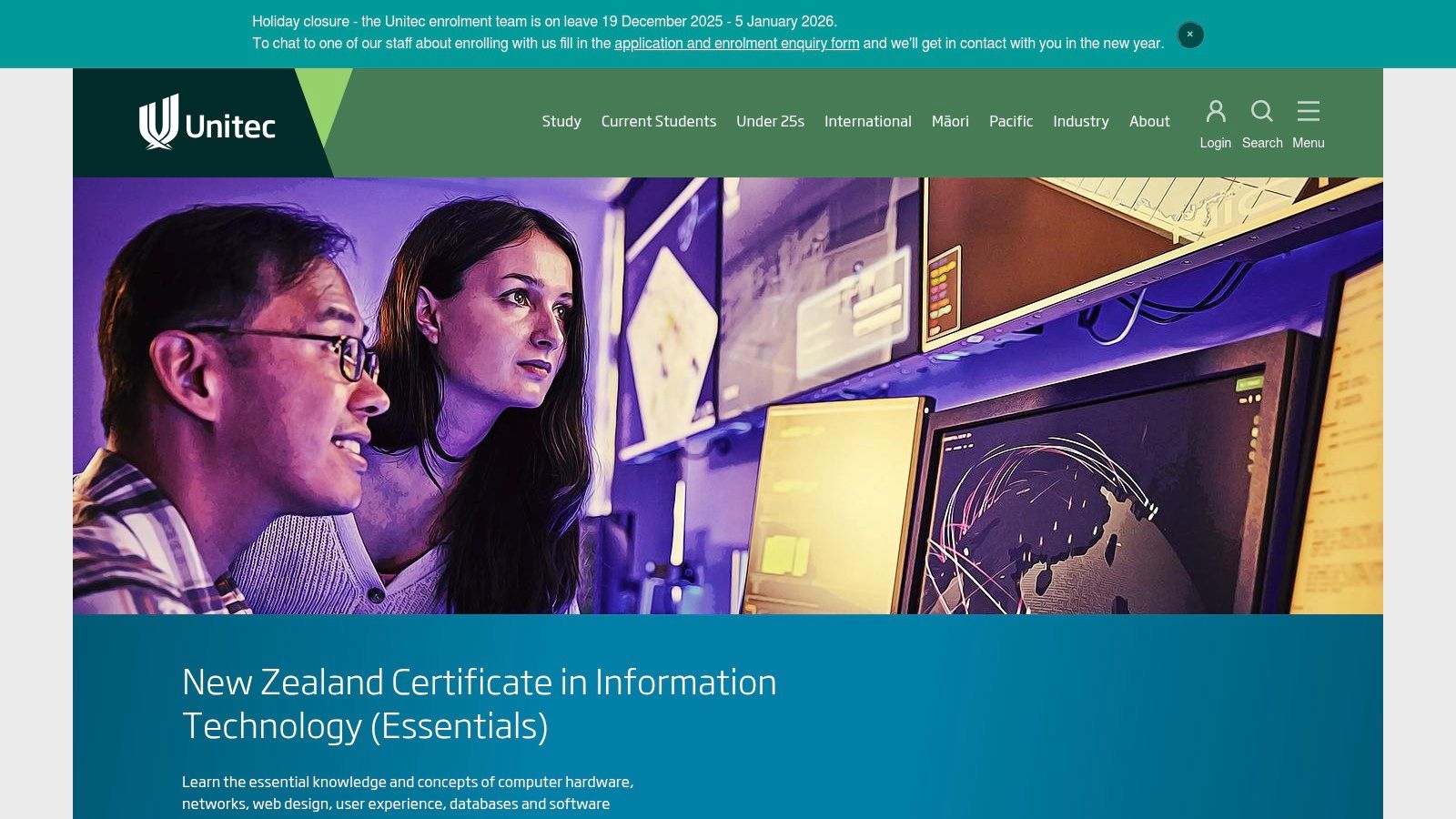 Two tech students collaborating on a project in a modern learning environment.