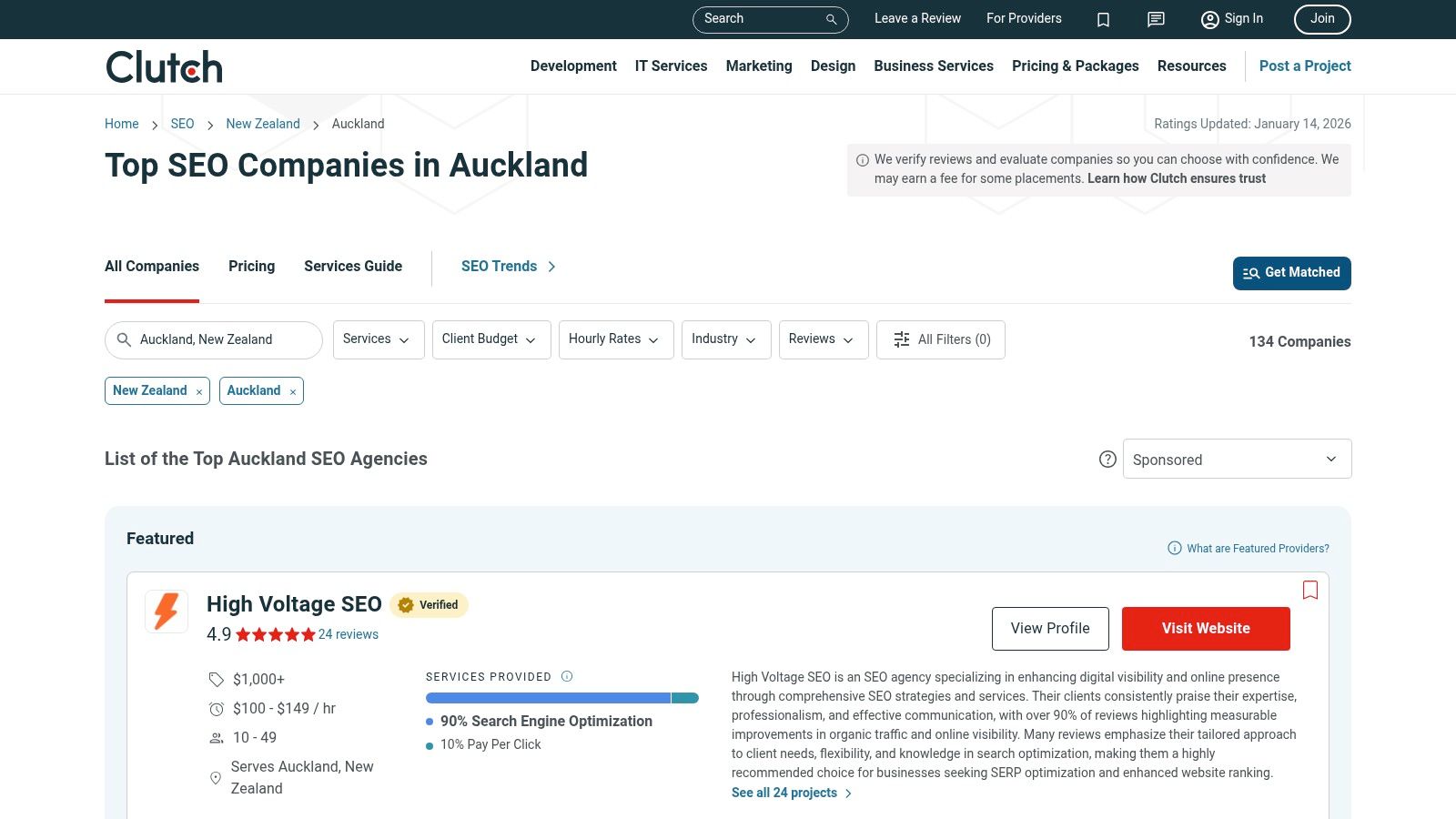 Clutch – Top SEO Companies in Auckland (directory with reviews)
