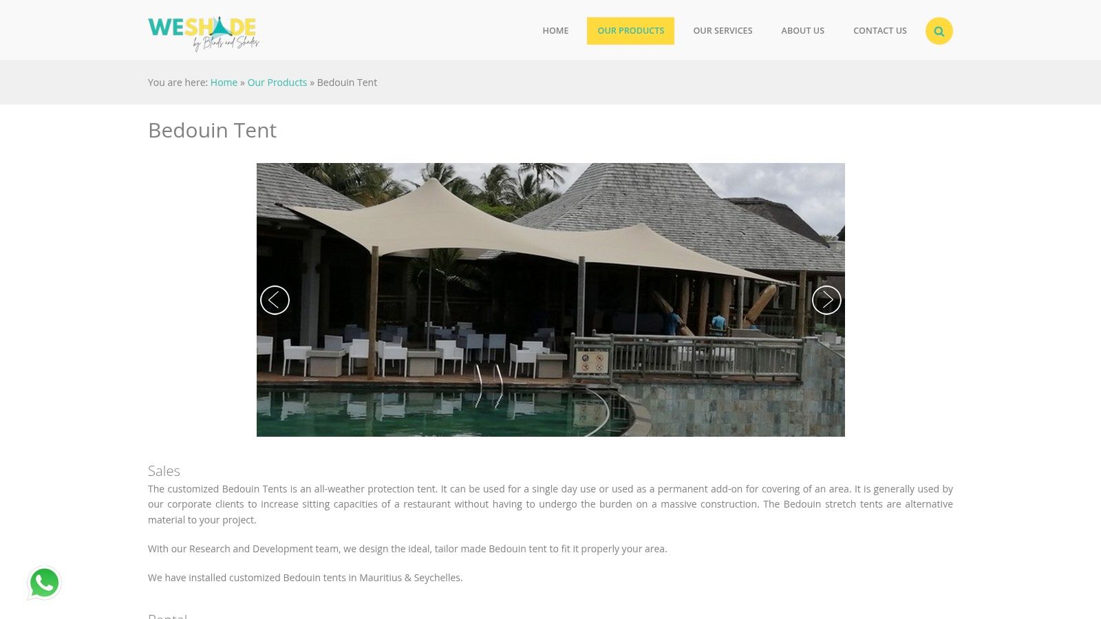 A custom beige stretch tent installed as a semi-permanent shade structure over a patio in Mauritius.