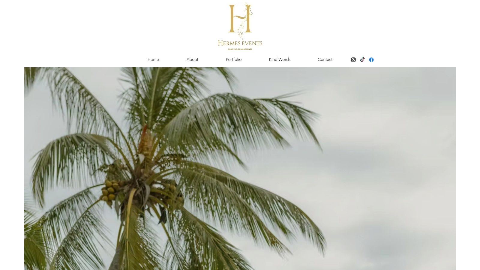 Hermes Events Mauritius website showing a wedding setup