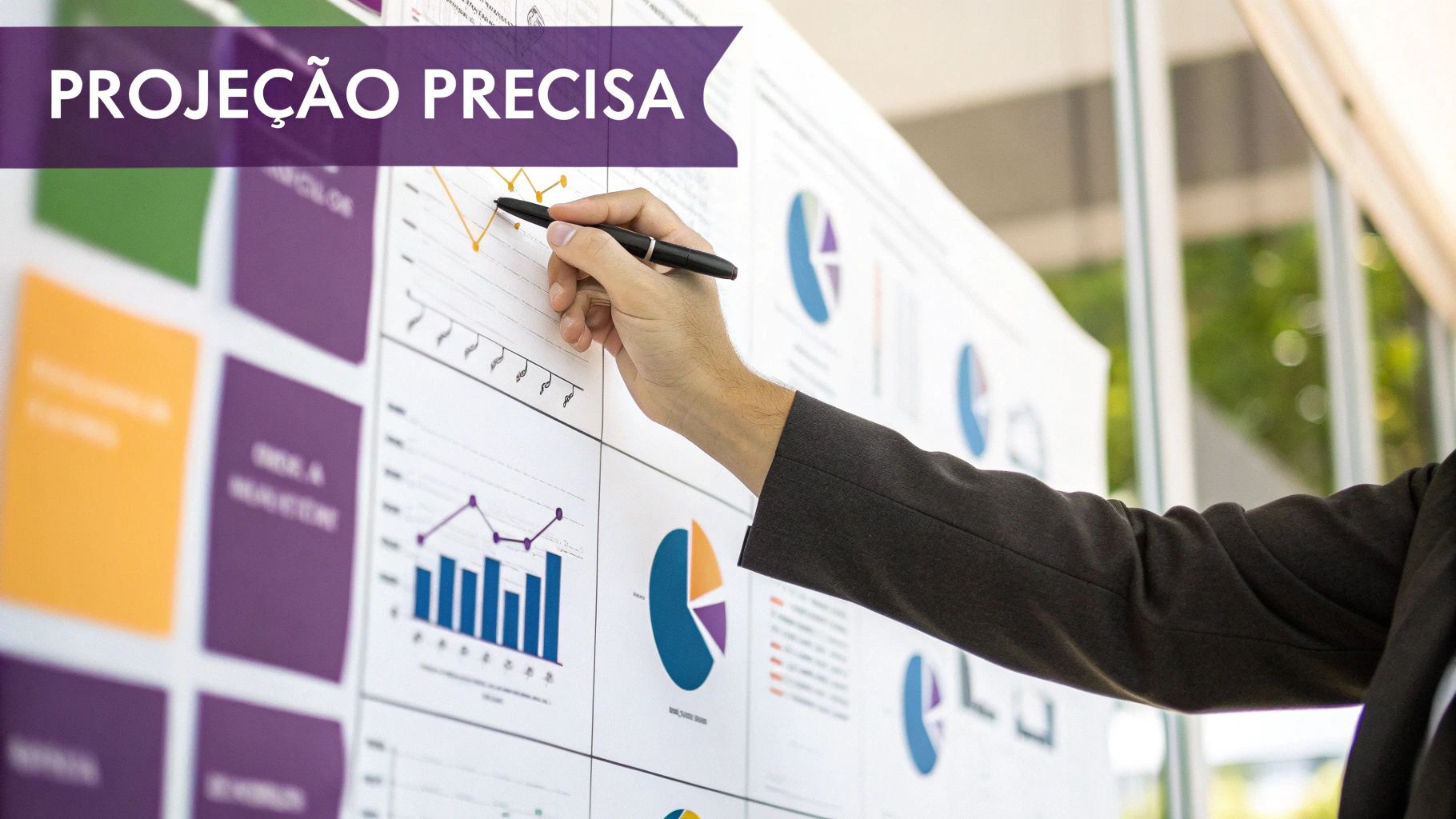 Pessoa de negócios analisando gráficos e indicadores financeiros em uma tela de computador