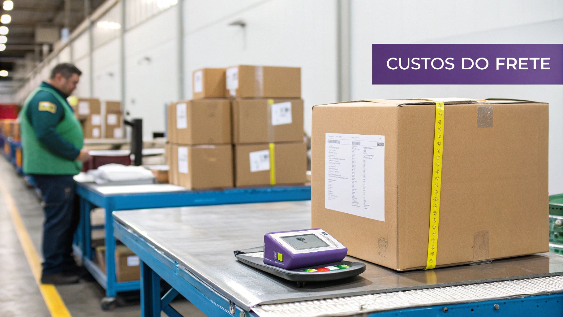 Mapa do Brasil com rotas de entrega e caixas de papelão, ilustrando a logística nacional