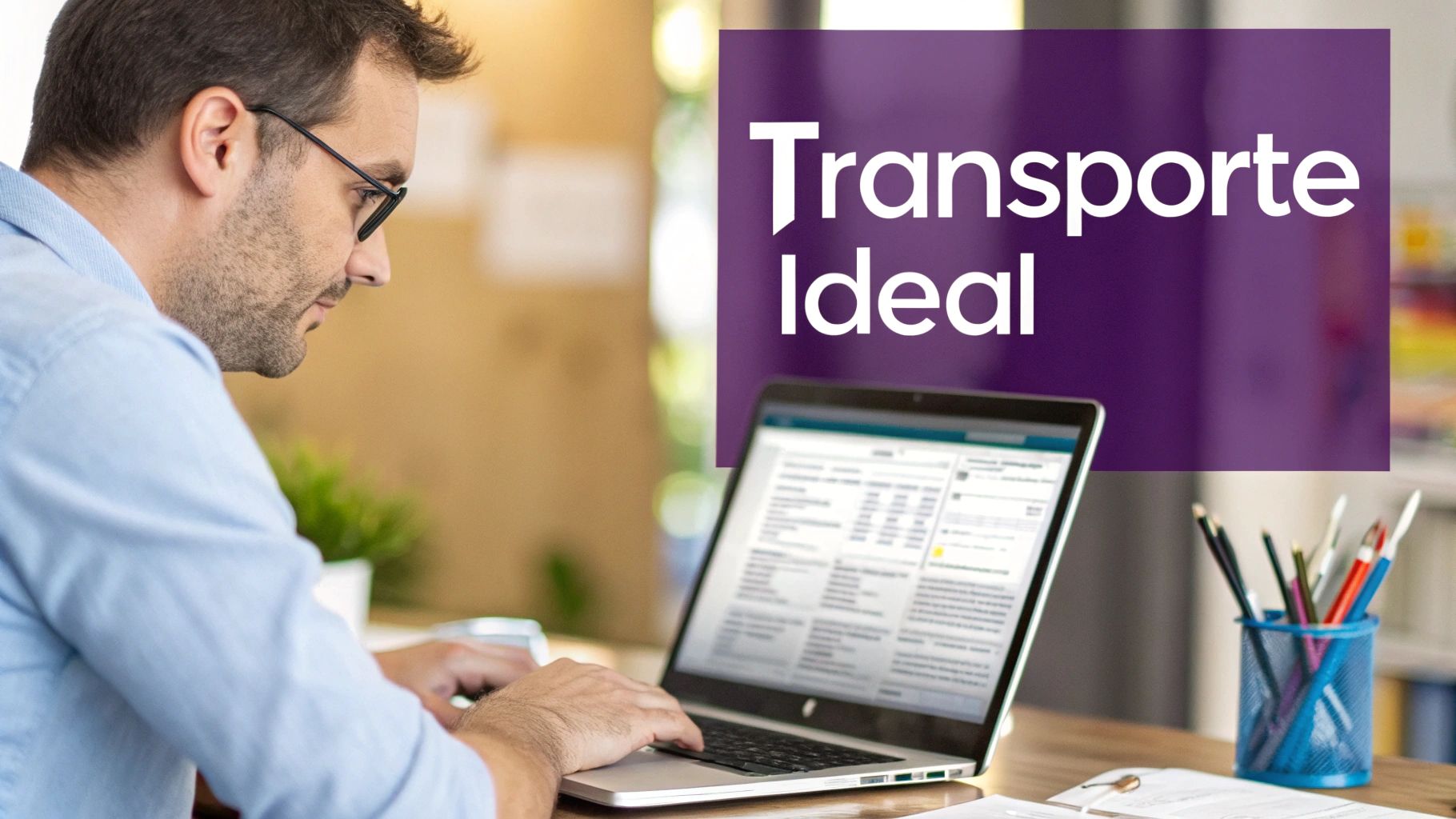 Uma mulher usando um notebook para analisar gráficos e selecionar uma transportadora em uma plataforma online.