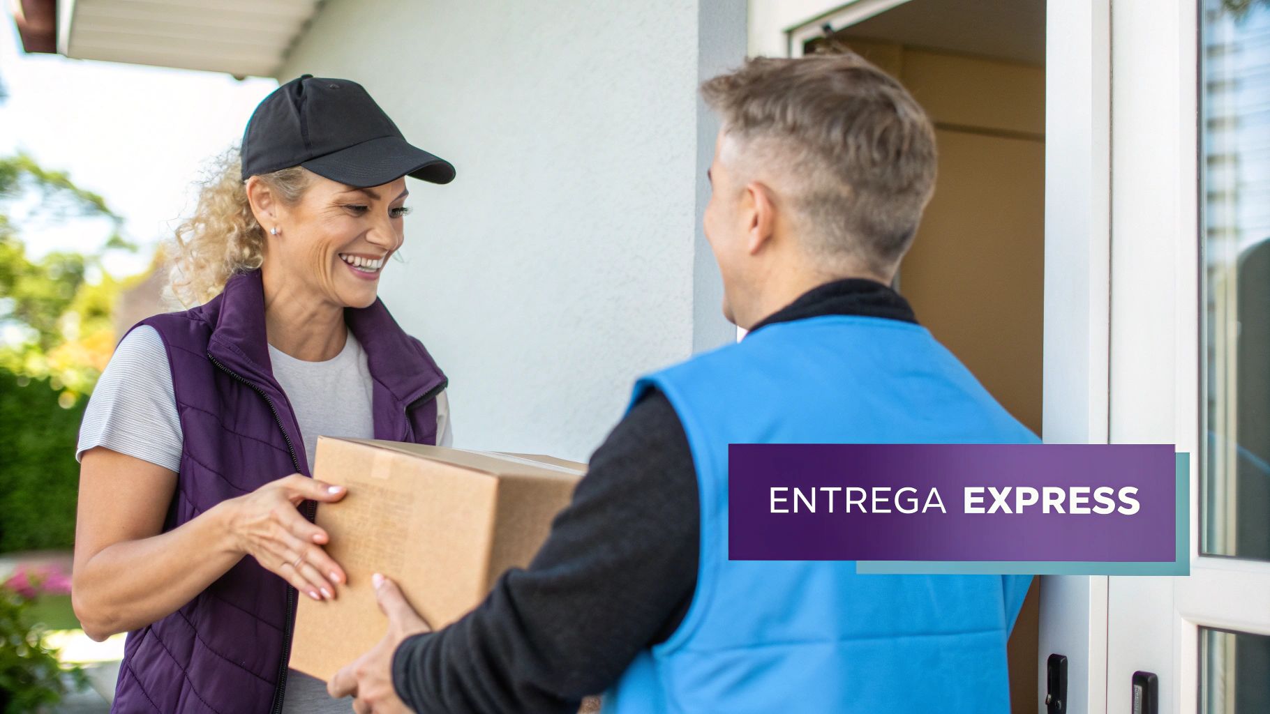 Caixas de entrega sendo preparadas rapidamente em um centro de distribuição, simbolizando a agilidade da entrega express