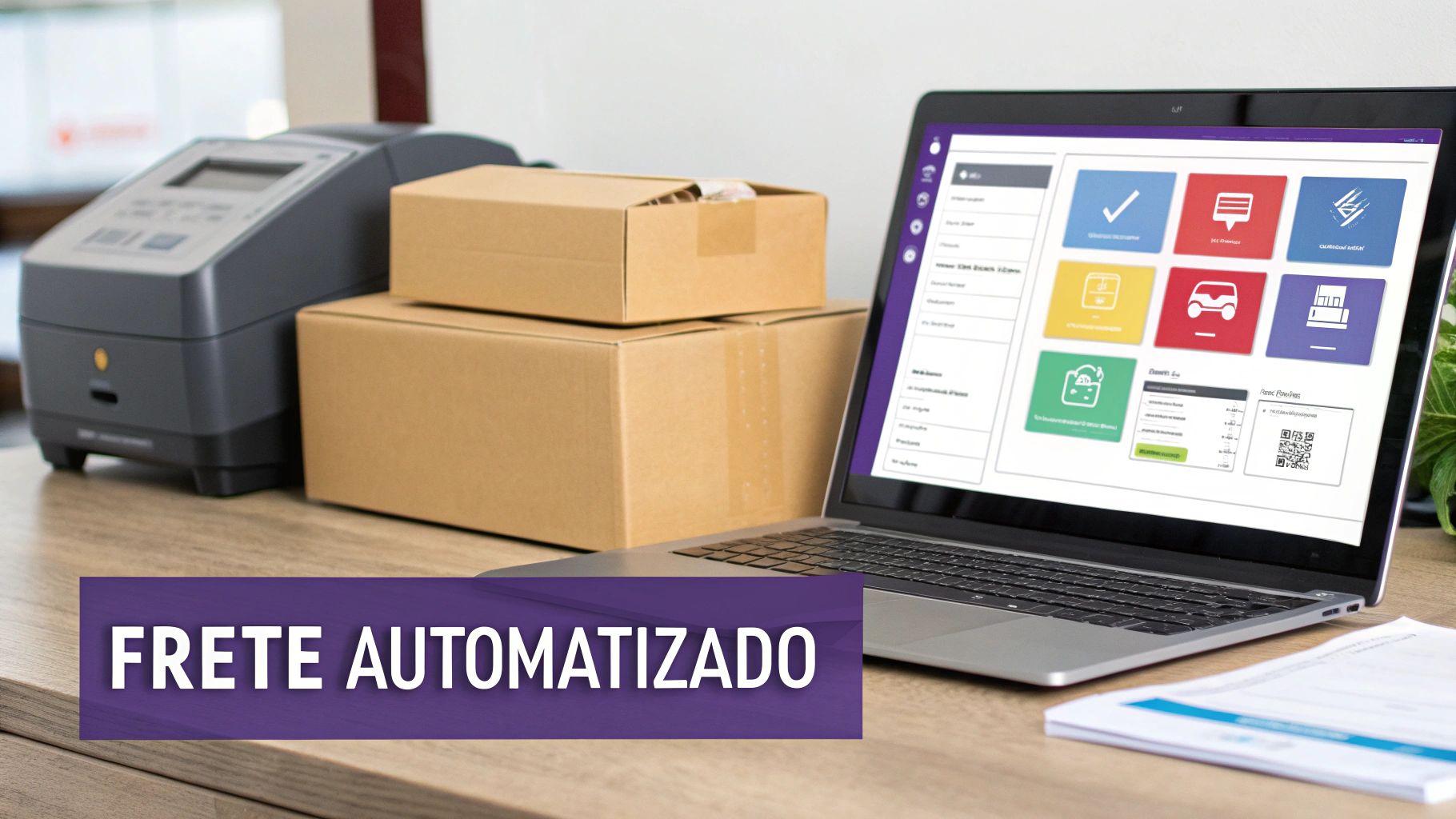 Pessoa usando um notebook com gráficos e ícones de logística, representando a automação de processos com a SmartEnvios.