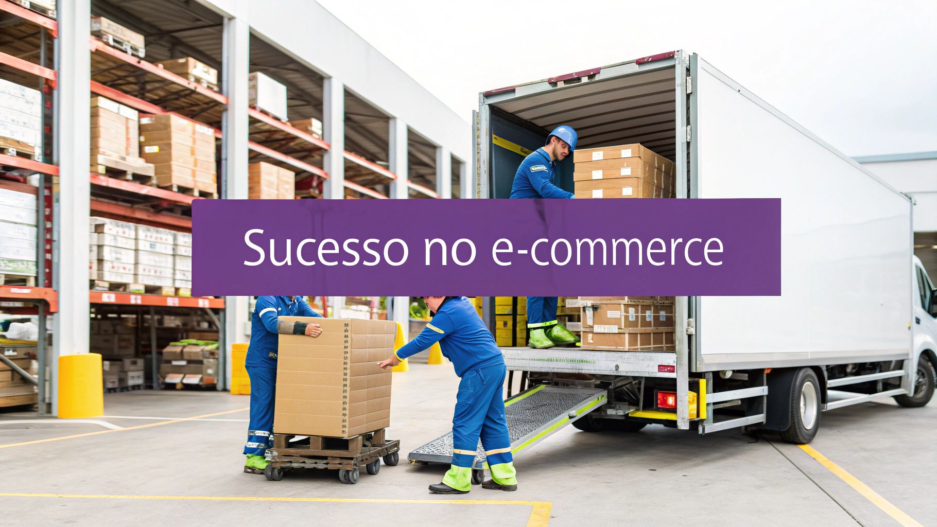 Funcionário de uma transportadora organizando caixas de papelão em um armazém