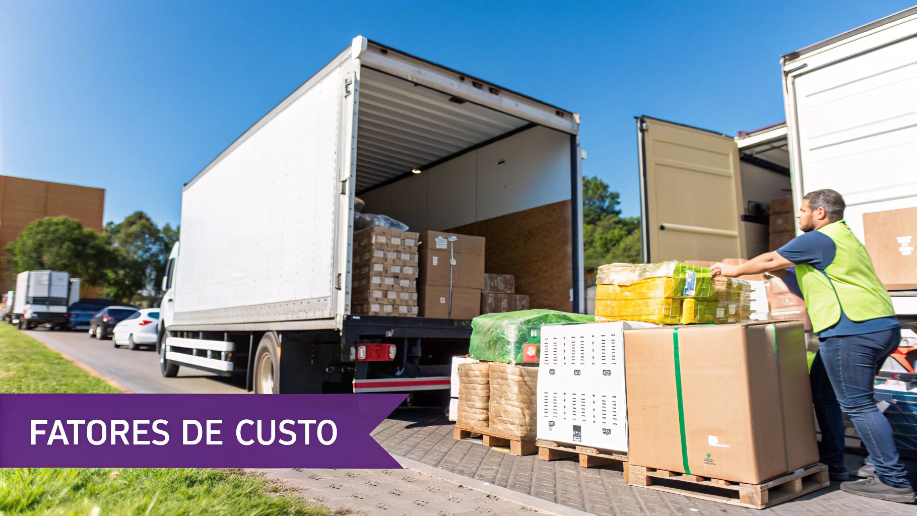 Caminhão transportando contêiner em uma estrada, ilustrando os diversos fatores que impactam o custo do frete