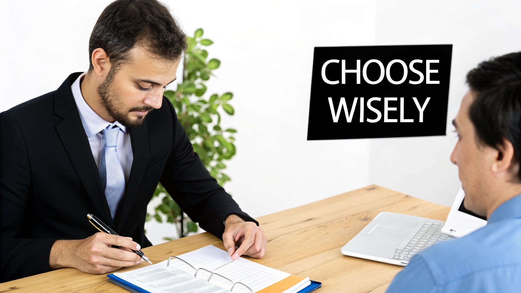 A person sitting at a desk with a magnifying glass, examining documents related to house selling costs.