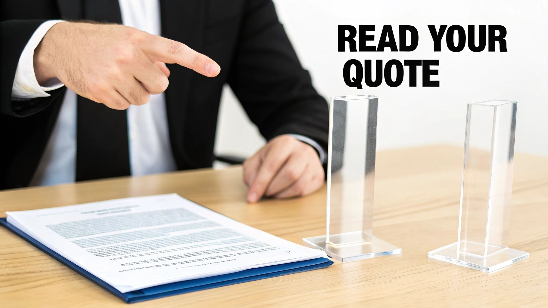 An individual carefully reviewing a conveyancing quote document at a desk