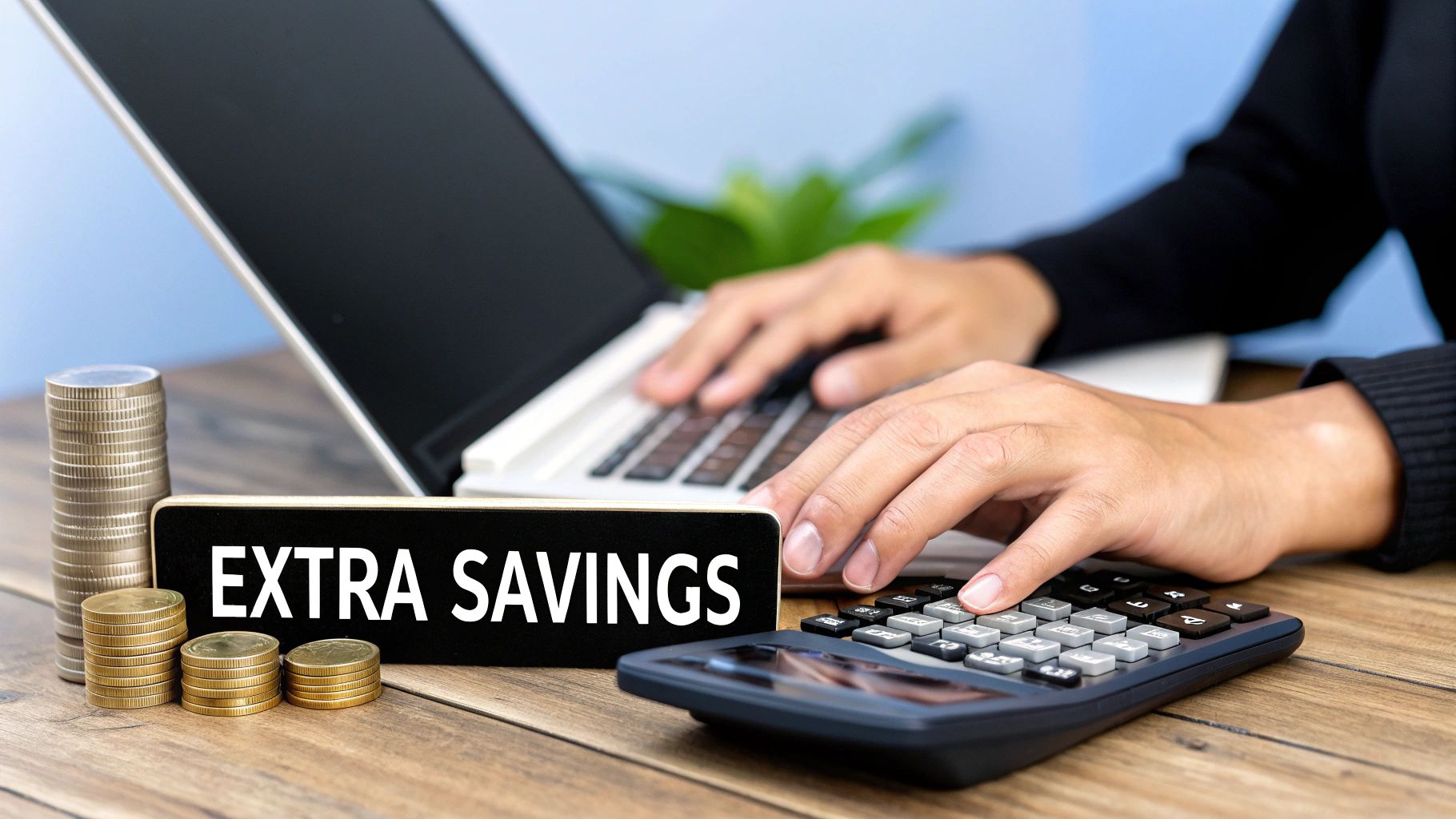 Woman reviewing her mortgage repayment calculations on a laptop