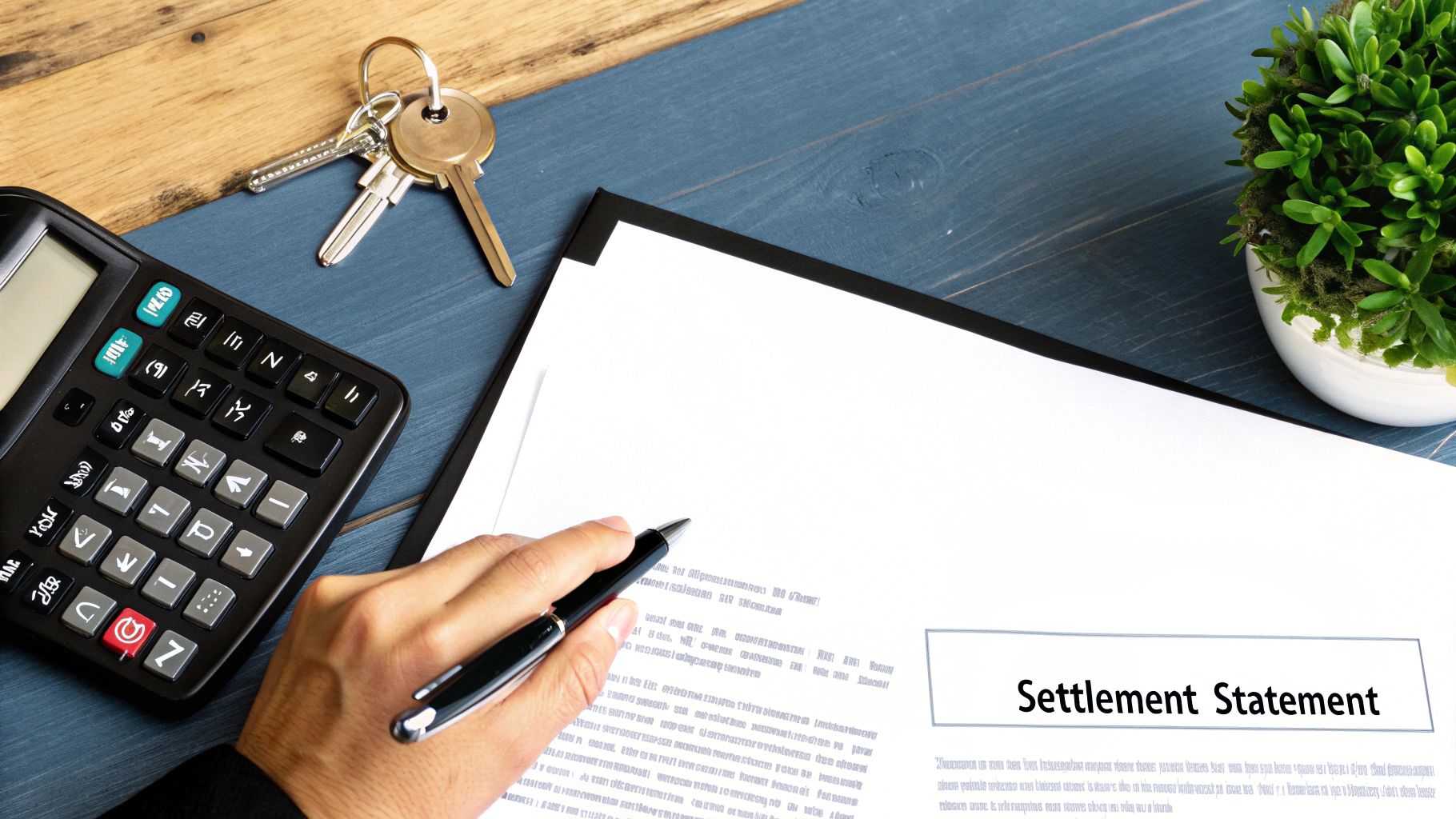 A real estate agent showing a couple a document, symbolising a settlement statement