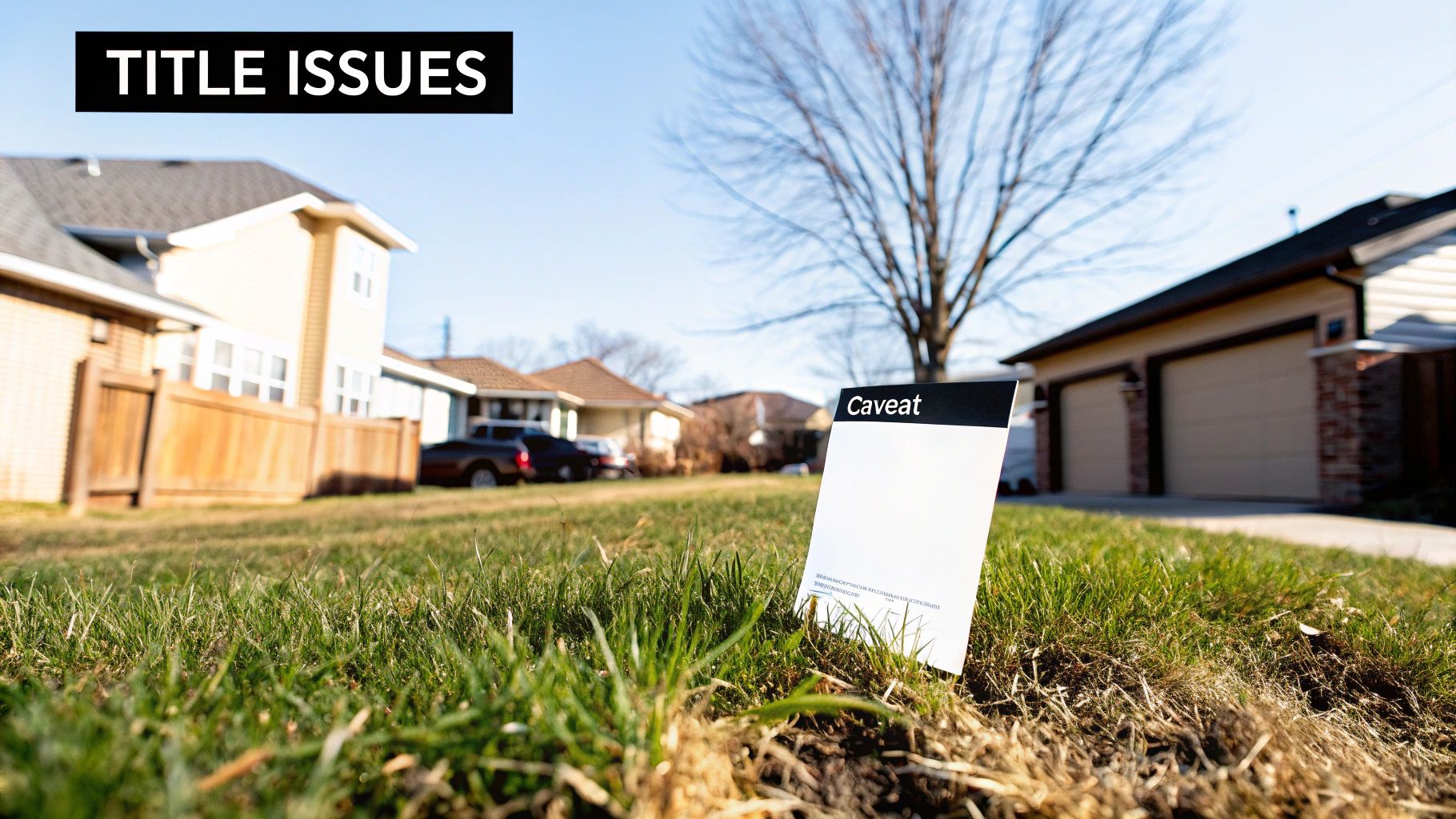 A magnifying glass hovering over the fine print of a legal document, symbolizing a detailed title search.
