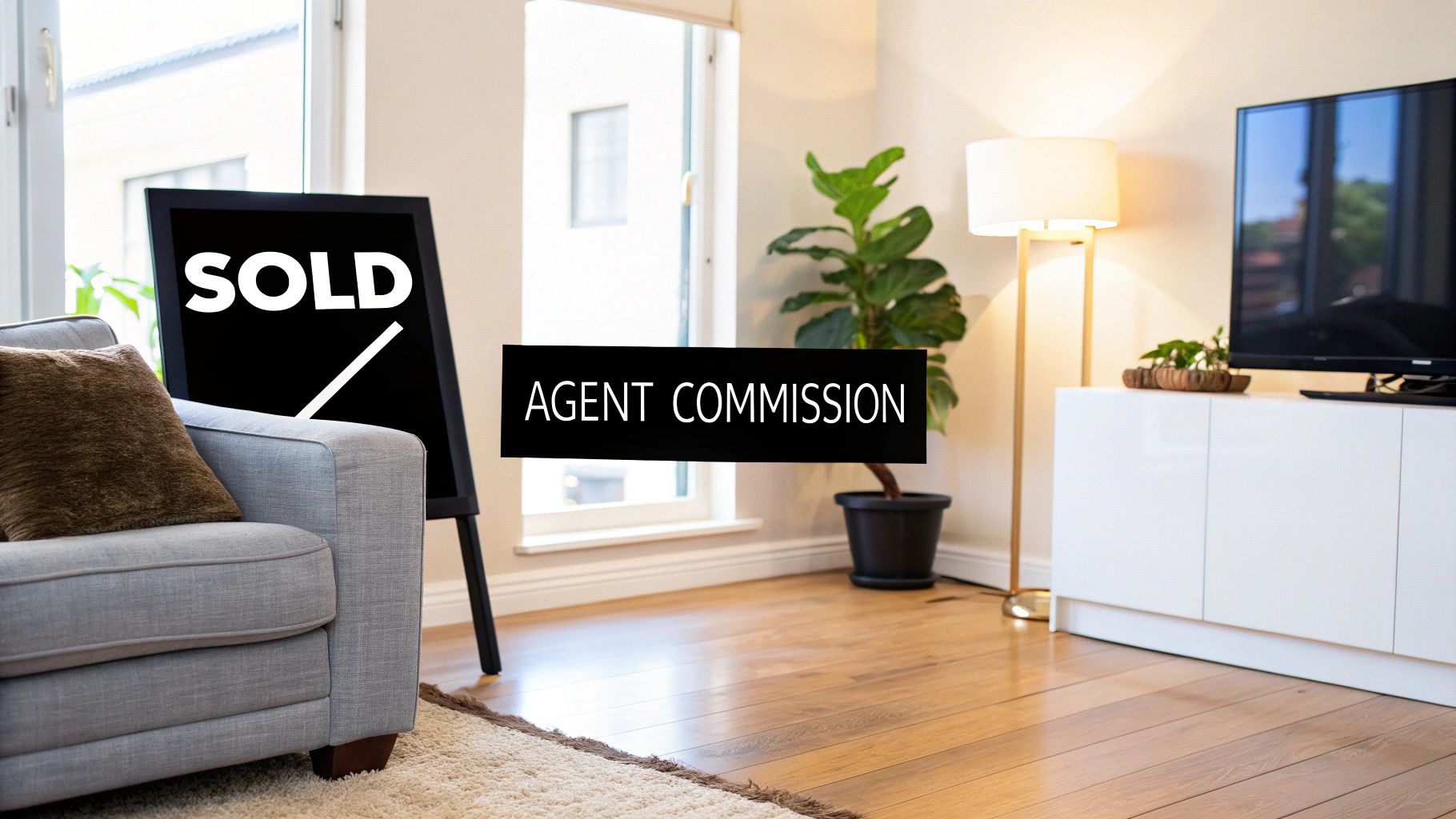 A real estate agent presenting a contract to a couple in their home.