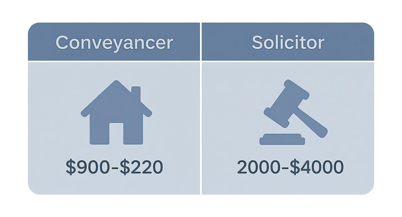 Comparison of conveyancer and solicitor fees for house purchase showing cost ranges