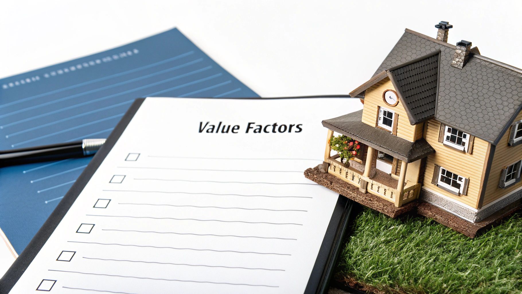 A well-maintained suburban house with a green lawn and neat garden beds.