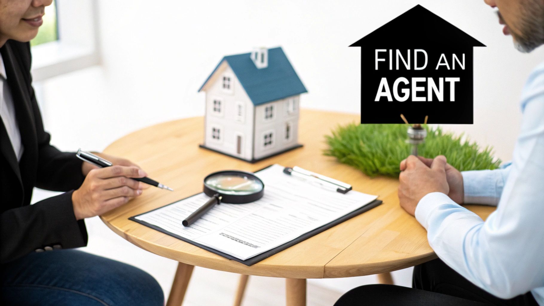 A person signing a property document with a pen, signifying the importance of choosing the right settlement agent.