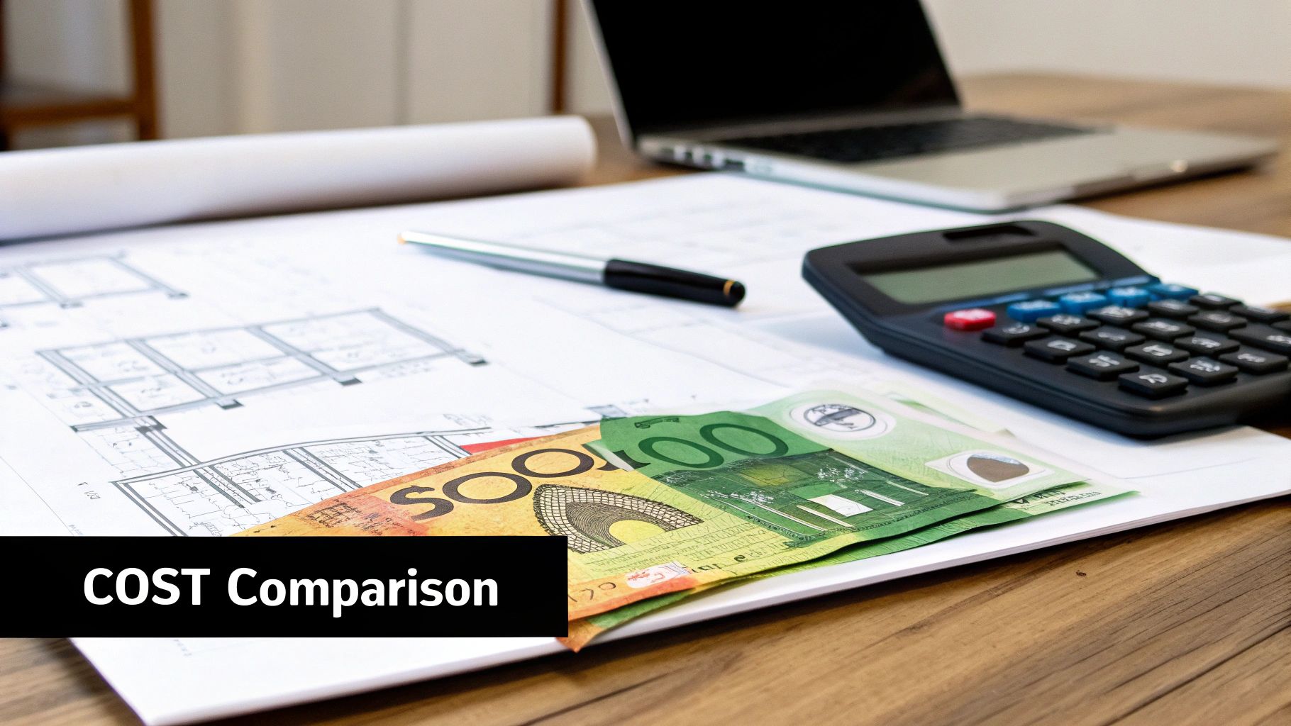 A calculator and house keys on a table, symbolising the financial decision of homeownership.
