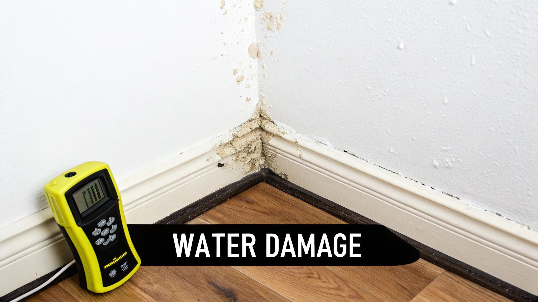 A significant mould problem on a wall, indicating severe water damage that requires professional remediation.