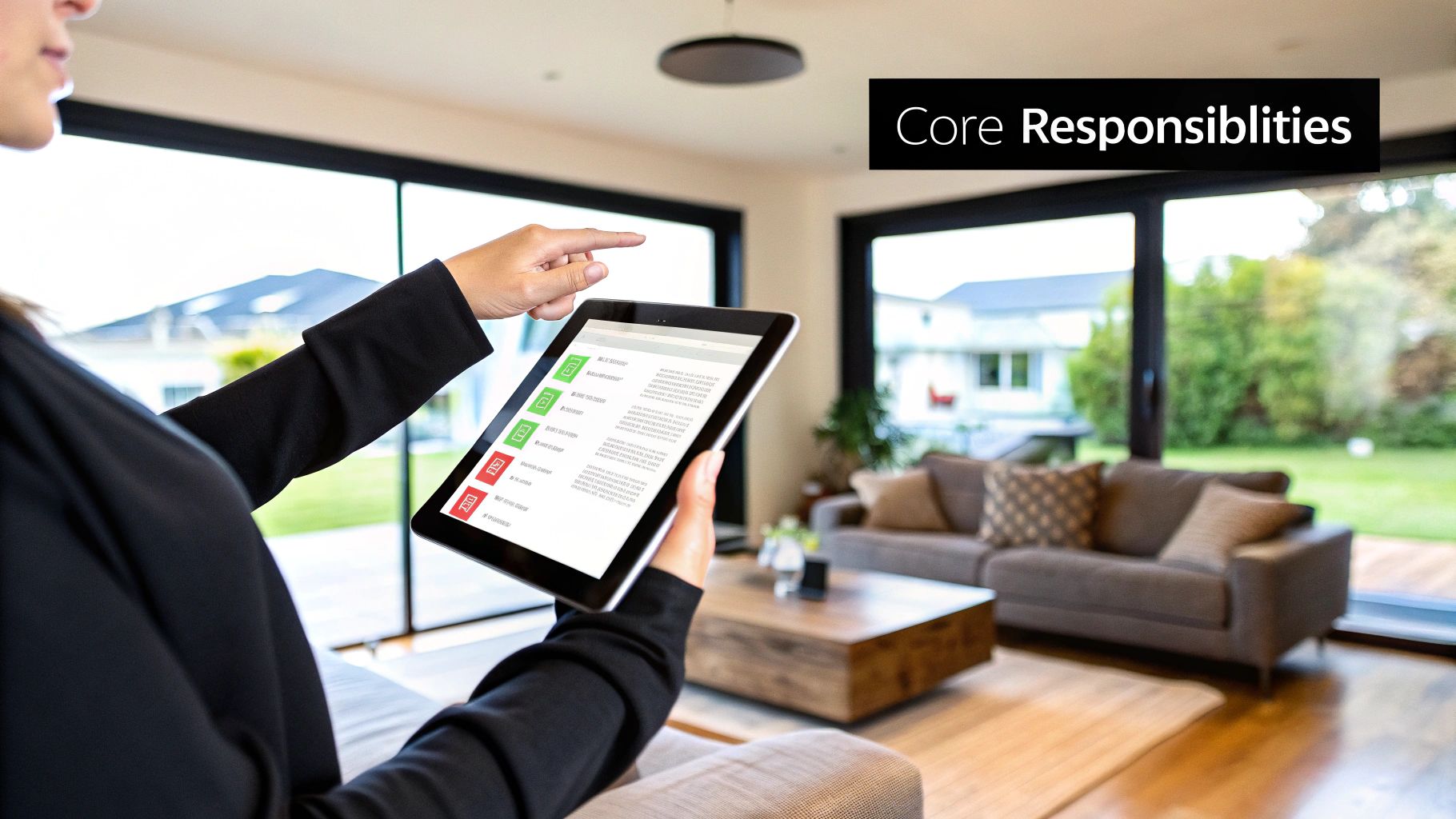 Woman reviewing property documents on a tablet