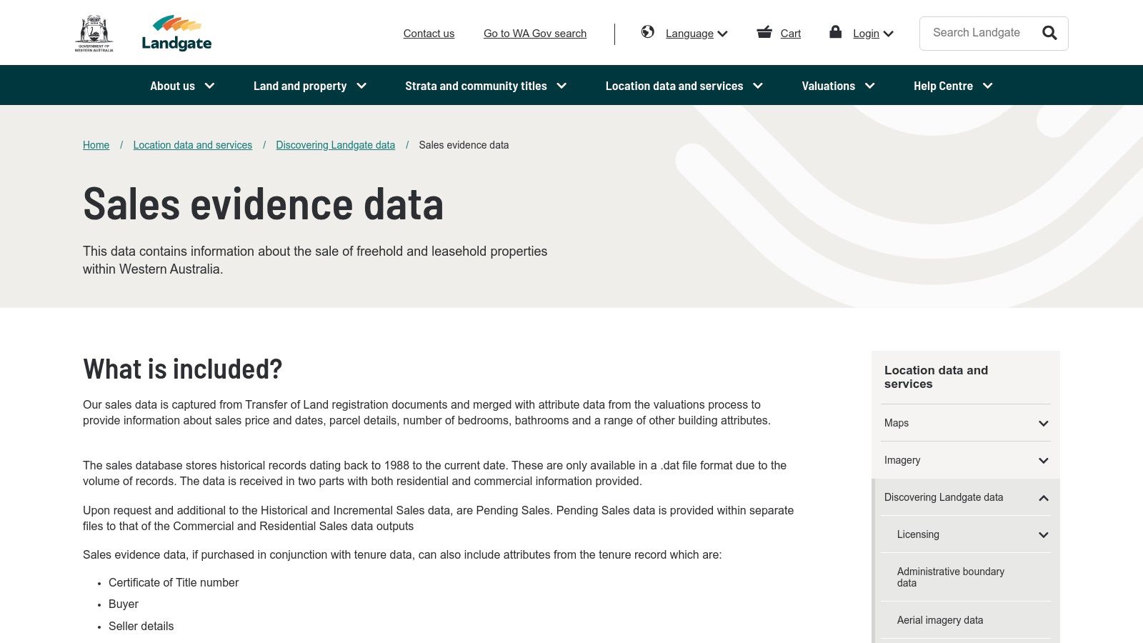 Landgate (WA Government) — Sales Evidence Data and Reports