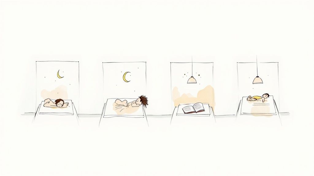 A mother holding her baby close in a dimly lit room, creating a calm atmosphere for a bedtime routine.