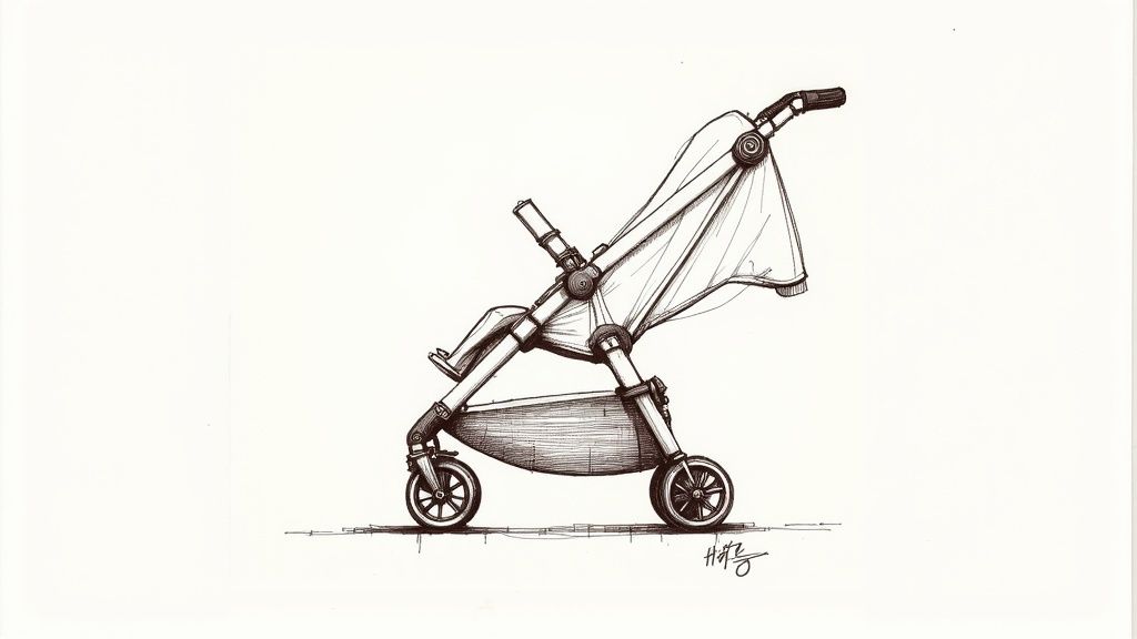 A happy family with a baby ready for travel, surrounded by luggage.