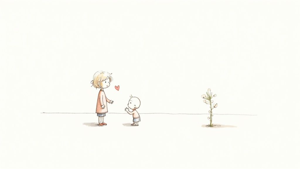 A mother gives her infant a gentle and loving goodbye kiss at the door.