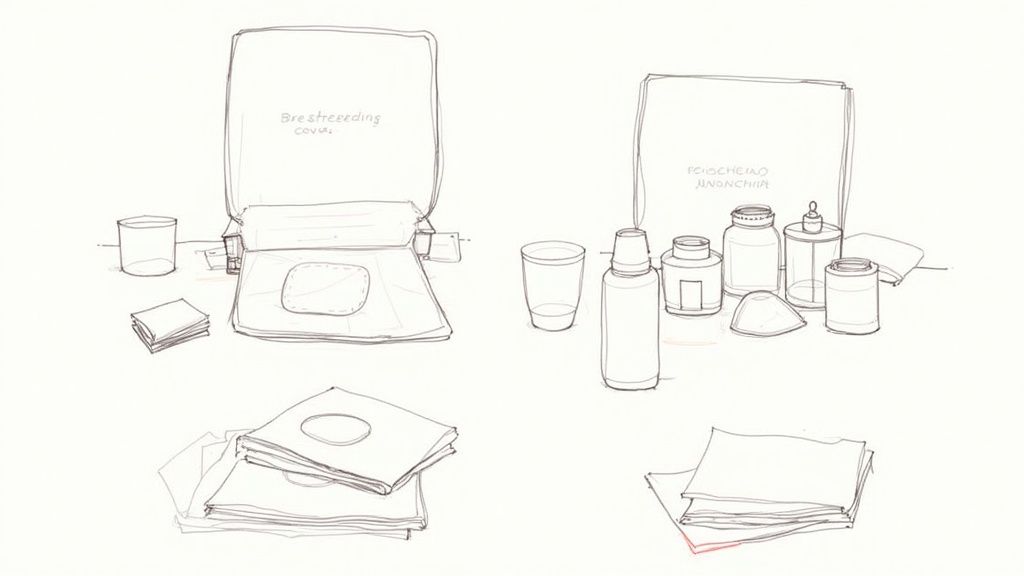 Parent bottle-feeding their newborn baby.