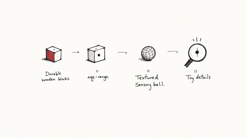 A toddler playing with colorful wooden educational toys on the floor.