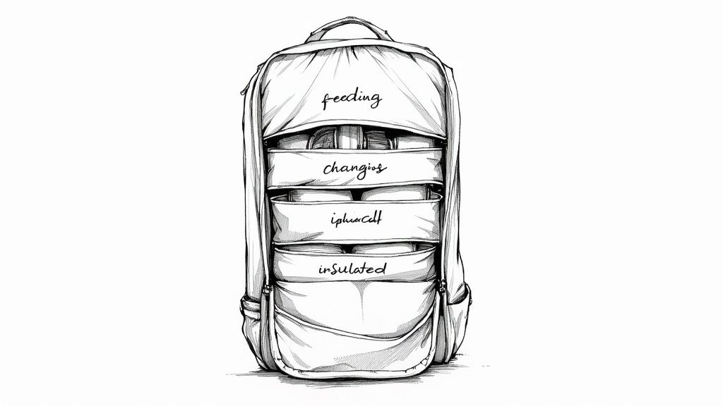 A well-organized baby travel bag with essentials neatly packed