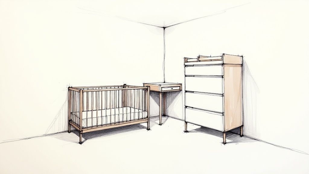 A well-organized changing station with essentials neatly arranged in drawers and on top.