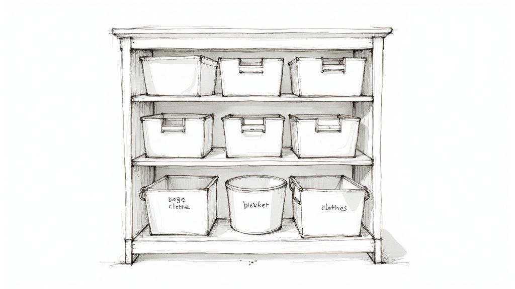 A perfectly organized nursery closet with clothes sorted by size and color.