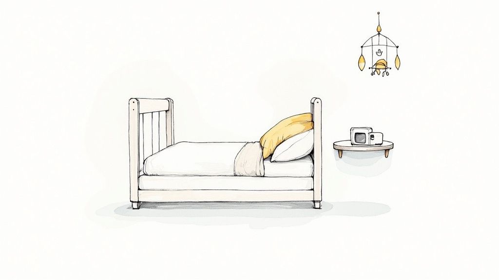 A newborn baby sleeping peacefully in a crib.