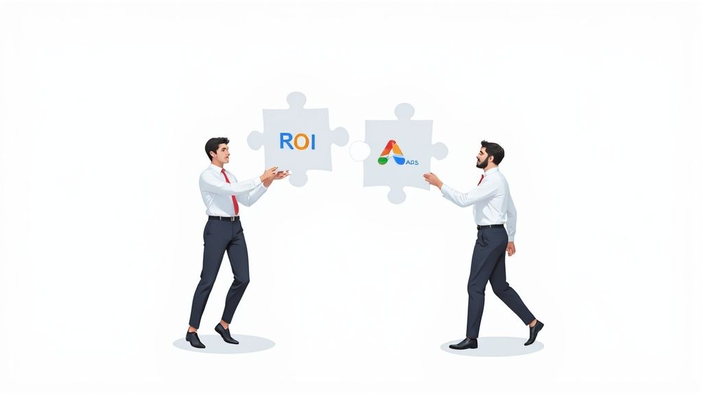 Une équipe d'experts en marketing digital analysant des données de campagne sur un écran d'ordinateur.