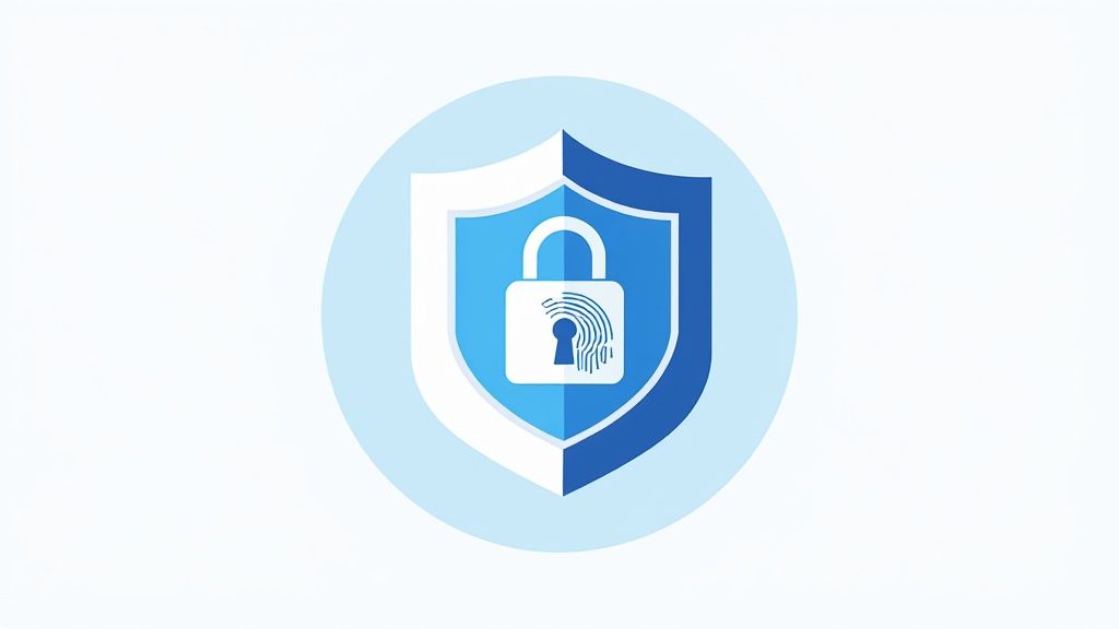 Un cadenas numérique brillant superposé à une carte de crédit, symbolisant une sécurité renforcée pour les paiements en ligne.