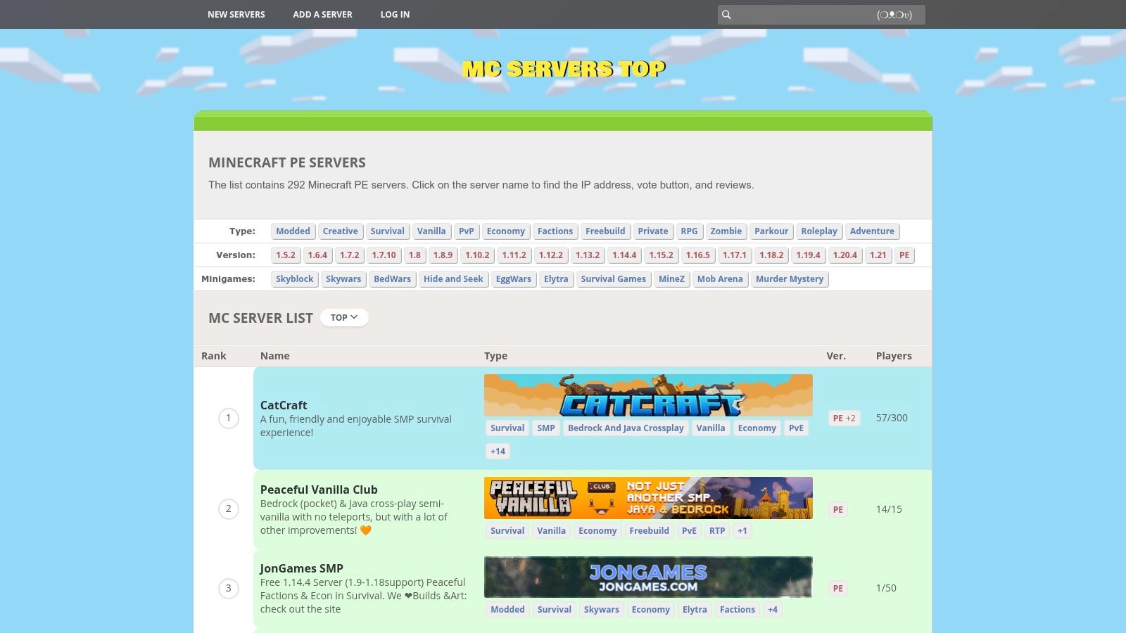 MCServers.top – PE section